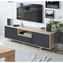 Dmora - Meuble tv Dnard, Buffet tv salon, meuble télé 3 portes, Buffet bas pour salon, 150x41h46 cm, Chêne