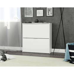 Meuble à chaussures Louisville, Meuble à chaussures avec 2 portes battantes, Range-chaussures entrée basse, Un meuble bas, cm 75x22h76, Blanc - Dmora