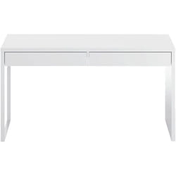 Dmora - Bureau Dfattor, Bureau réversible, Table d'étude de support pc avec 2 tiroirs, 138x50h75 cm, Blanc brillant