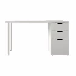 BUREAU - Bureau rèversible, Table d'ètude avec commode avec 2 tiroirs et 1 porte, 138x60h74 cm, Blanc. STRUCTURE ET UTILISATI ...