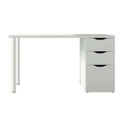Dmora - Bureau Ddamic, Bureau réversible, Table d'étude avec commode à 2 tiroirs et 1 porte, 138x60h74 cm, Blanc