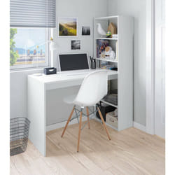 Dmora - Bureau Denton, Bureau réversible avec bibliothèque 5 étagères, Table d'étude ou de bureau pour support de livre pc, cm 120x53h144, Blanc
