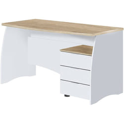Dmora - Bureau Davell, Bureau, Table d'étude de support pc avec 3 tiroirs, 136x67h74 cm, Blanc et Chêne