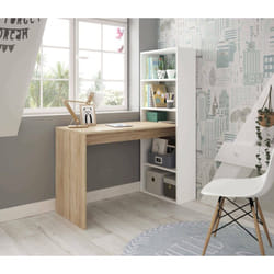 Dmora - Bureau Denton, Bureau réversible avec bibliothèque 5 étagères, Table d'étude ou de bureau pour support de livre pc, cm 120x53h144, Blanc et