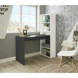 Dmora - Bureau Denton, Bureau réversible avec bibliothèque 5 étagères, Table d'étude ou de bureau pour support de livre pc, cm 120x53h144, Blanc et