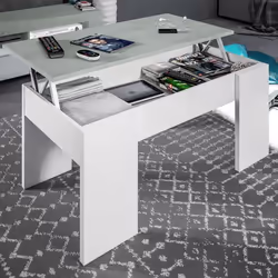 Dmora - Table à café Dleal Table basse avec plateau relevable Table basse pour le salon 100x50h45-56 cm Blanc et béton