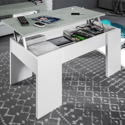 Dmora - Table à café Dleal Table basse avec plateau relevable Table basse pour le salon 100x50h45-56 cm Blanc et béton