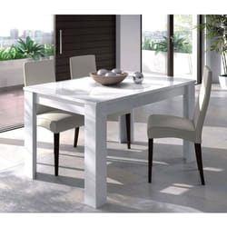 Dmora - Table extensible Dilici, Console extensible pour salle à manger, Table de cuisine ouvrante avec rallonge, 140/190x90h78 cm, Blanc brillant