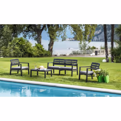 SET SALON D’EXTÉRIEUR DGYAS - 1 canapé et 1 table basse, Coin salon intérieur et extérieur avec coussins, 100% Made in Italy, ...