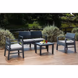 SET SALON D’EXTÉRIEUR DAUTER - 1 canapé et 1 table basse, Salon effet rotin avec coussins, 100% Made in Italy, Anthracite. ST ...