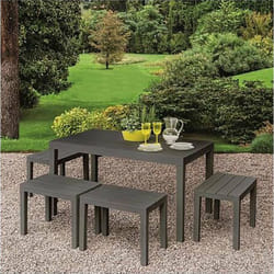 Set salon d'extérieur Dmascar, Ensemble de jardin avec 1 table rectangulaire et 4 bancs, Ensemble Pic Nic intérieur et extérieur, 100% Made in Italy,