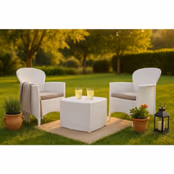 SET SALON D’EXTÉRIEUR NAPOLI - Ensemble lounge effet rotin, 100% Made in Italy, Blanc. STRUCTURE ET UTILISATION - Article for ...
