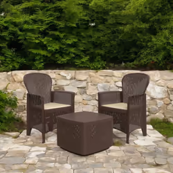 SET SALON D’EXTÉRIEUR NAPOLI - Ensemble lounge effet rotin, 100% Made in Italy, Marron. STRUCTURE ET UTILISATION - Article fo ...
