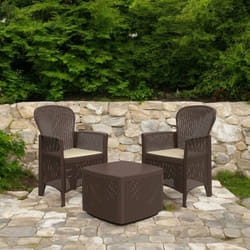 Set salon d'extérieur Napoli, Salon de jardin composé de 2 fauteuils et 1 table conteneur, Salon effet rotin, 100% Made in Italy, Marron - Dmora