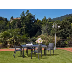 TABLE D'EXTÉRIEUR IMOLA - Table de jardin polyvalente effet rotin, 100% Made in Italy, Cm 138x78h72, Anthracite. STRUCTURE ET ...