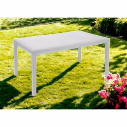 TABLE D'EXTÉRIEUR IMOLA - Table de jardin polyvalente effet rotin, 100% Made in Italy, Cm 138x78h72, Blanc. STRUCTURE ET UTIL ...