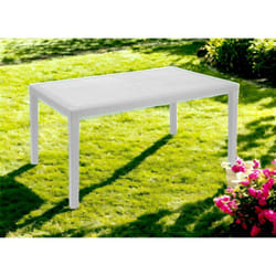 Dmora - Table d'extérieur Imola, Table rectangulaire fixe, Table de jardin polyvalente effet rotin, 100% Made in Italy, Cm 138x78h72, Blanc