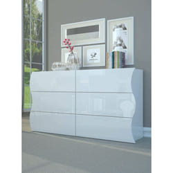 Commode en carton ondulé, Made in Italy, Meuble pour salon et chambre, Buffet 6 tiroirs, Couleur blanc brillant, 155x40h82 cm - Dmora