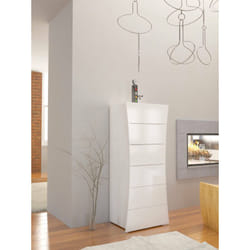 Commode à 6 tiroirs, Made in Italy, Design ondulé moderne, Hebdomadaire pour chambre à coucher,50x40h122 cm, couleur blanc brillant - Dmora
