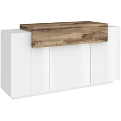 Placard Dmanar, Buffet de cuisine à 4 portes, Buffet de salon, 100% Made in Italy, 140x45h86 cm, Blanc brillant et Érable - Dmora