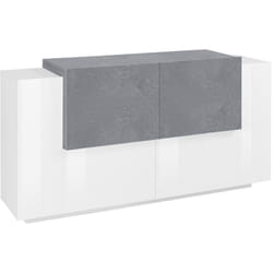 Placard Dlenz, Buffet de cuisine à 4 portes, Buffet de salon, 100% Made in Italy, 160x45h86 cm, Blanc brillant et Ciment - Dmora
