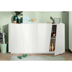 Buffet moderne avec 4 portes, Made in Italy, Buffet de cuisine, Buffet design de salon, 159x43h86 cm, couleur blanc brillant - Dmora