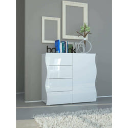 Dmora Buffet moderne, Buffet design, avec 1 porte et 4 tiroirs, Made in Italy, Meuble TV, Buffet de salon, cm 90x40h81, couleur blanc brillant