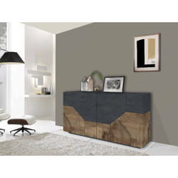 Buffet moderne à 4 portes géométriques, Made in Italy, Buffet de cuisine, Buffet design de salon, Cm 159x43h86, Ardoise et Érable - Dmora