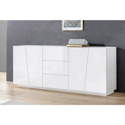Buffet moderne avec 4 portes et 3 tiroirs, Made in Italy, Buffet de cuisine, Buffet design de salon, 220x43h86 cm, couleur blanc brillant - Dmora