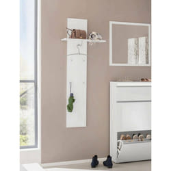 Dmora - Porte-manteau vertical, Made in Italy, avec étagère et 4 crochets, Meubles pour couloir, Entrée moderne, cm 50x27h140, couleur blanc brillant