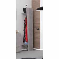 CINTRE : Cintre moderne aux lignes géométriques structuré d'une petite tringle à vêtements et de deux étagères, entièrement e ...