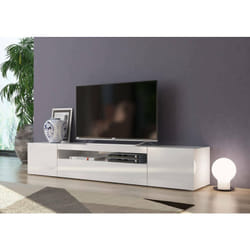 Dmora - Meuble tv de salon, Made in Italy, Meuble tv avec 3 portes et étagères, cm 200x40h37, couleur blanc brillant