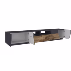 MEUBLE TV - Buffet bas de salon avec 4 portes, base meuble TV, 100% Made in Italy, 260x43h46 cm, Ardoise et Érable. STRUCTURE ...