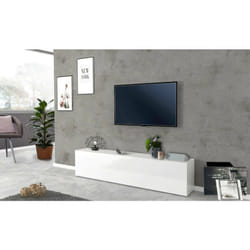 Dmora - Meuble tv de salon, Made in Italy, Meuble tv avec 1 abattant, 180x30h40 cm, coloris blanc brillant