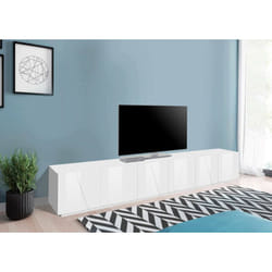 Meuble de salon Meuble tv, Made in Italy, Meuble tv avec 6 portes battantes avec détail, 244x44h46 cm, couleur blanc brillant - Dmora