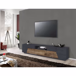 MEUBLE TV POUR MEUBLE DE SALON: Meuble TV de salon de style moderne structuré avec quatre portes et un tiroir, structure enti ...