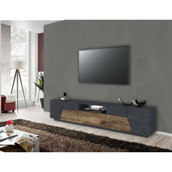 Meuble tv de salon, Made in Italy, Meuble tv avec 4 portes géométriques et 1 tiroir, Cm 220x43h46, Ardoise et Érable - Dmora