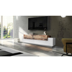 Meuble tv de salon, Made in Italy, Meuble tv avec 3 portes et étagères, cm 200x45h52, Couleur blanc brillant et érable - Dmora