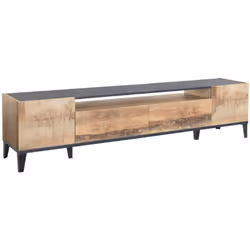 MEUBLE TV - Buffet bas de salon avec 2 portes, base meuble TV, 100% Made in Italy, 200x40h47 cm, Ardoise et Érable. STRUCTURE ...