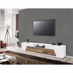 MEUBLE TV DE SALON: Meuble TV de salon au style structuré moderne avec quatre portes et un tiroir, structure entièrement en b ...