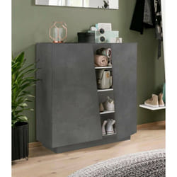 Dmora - tagère à chaussures moderne, Made in Italy, avec 2 portes, Étagère à chaussures d'entrée, Meuble polyvalent, cm 80x38h86, couleur Gris ardoise