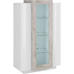 Vitrine Dfrutt, Buffet à trois portes, Meuble de salon polyvalent, 100% Made in Italy, cm 80x38h121, Blanc brillant et Ciment - Dmora