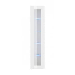 Dmora - Vitrine Dcomi, Buffet avec étagères en verre, Meuble de salon polyvalent avec lumière LED, 100% Made in Italy, cm 40x30h180, Blanc brillant