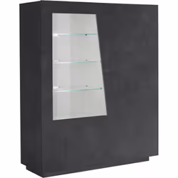 VITRINE - Buffet avec porte vitrée, Meuble de salon polyvalent avec lumière LED, 100% Made in Italy, 120x43h146 cm, Ardoise. ...
