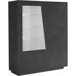 Dmora - Vitrine Dkruni, Buffet avec porte vitrée, Meuble de salon polyvalent avec lumière LED, 100% Made in Italy, cm 120x43h146, Slate Grey