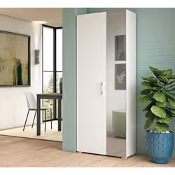Dmora Meuble à chaussures Dminiat Mobilier de salle e avec porte miroir Meuble à chaussures avec 6 étagères 72x37h195 cm Blan ...