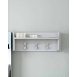 Dmora - Meuble d'entrée Narciso, Portemanteau avec 3 crochets, Étagère de rangement pour couloir, Fabriqué en Italie, Cm 90x29h34, Blanc