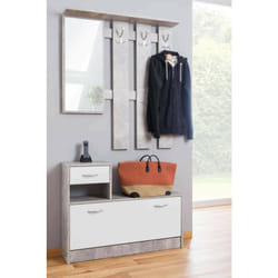 Dmora - Meuble d'entrée avec miroir, entrée pour hall avec étagère à chaussures, Vide-poche pour petits appartements, cm 100x25h180, couleur Blanc et