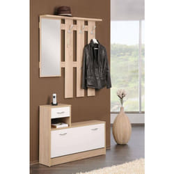 Dmora - Meuble d'entrée avec miroir, entrée pour hall avec étagère à chaussures, Vide poche pour petits appartements, 100x25h180 cm, couleur Blanc et