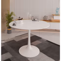 Table à manger ronde avec plateau blanc, pied simple en métal peint, diamètre 100 cm. Ses mesures lui permettent d'être placé ...